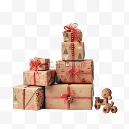 木板图片_圣诞牛皮纸礼盒，木质上装有圣诞