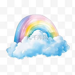 和云图片_彩虹和云可爱的孩子风格油画