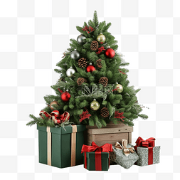 k图片_常青杉树和圣诞装饰品，带隔离礼
