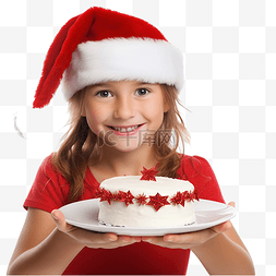 盘子上的蛋糕图片_戴着红色圣诞老人帽子的圣诞女孩