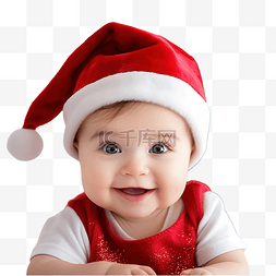 冰箱的搞笑图片_圣诞客厅里戴着红帽子的有趣女婴