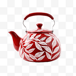 暖咖啡图片_质朴舒适的叶子图案红色水壶