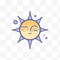 太阳和月亮图标图片_浅海军蓝和紫罗兰色风格 向量