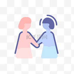 两个女人以程式化的方式握手 向