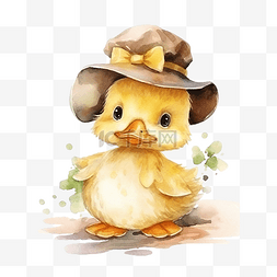 可爱的小鸭帽子水彩插画