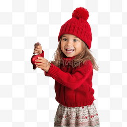 抖音小红书图片_快乐漂亮的小女孩穿着针织红帽毛