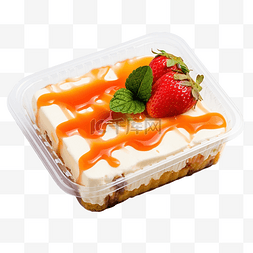 美食橙色背景图片_橙色甜点盒，上面有奶油草莓