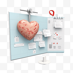 心脏备忘录板和药物细节的插图 3D