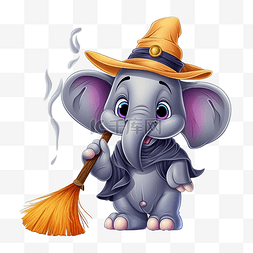 拿着扫帚的大象的万圣节插图