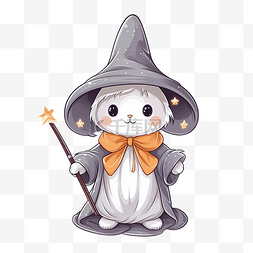 魔法巫师帽图片_万圣节可爱的兔子巫师戴着帽子
