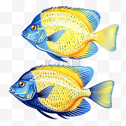 水彩水族馆图片_现实的鱼蓝色和黄色