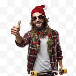 开朗的嬉皮士与滑板批准圣诞晚会