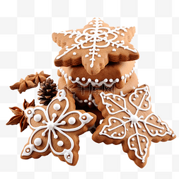 木质表面上的美味姜饼和圣诞装饰