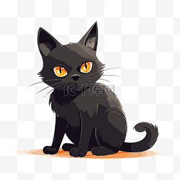 橙色地板图片_黑猫剪贴画 卡通黑猫坐在地板上