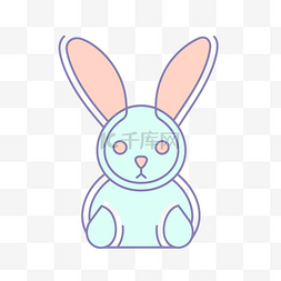兔子由柔和的蓝色和粉色背景组成