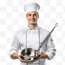 可爱的平底锅图片_厨师厨师面包师拿着酱锅和勺子