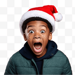 非洲面部图片_戴着圣诞帽的非洲裔美国男孩，红