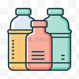三瓶不同颜色和标签的 向量