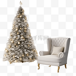 客厅的圣诞节内部有美丽的杉树