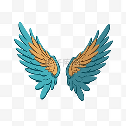 金色翅膀图片_角翼剪贴画 两个蓝色和金色的翅
