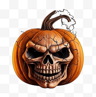 万圣节南瓜坏了,里面有一个骷髅头