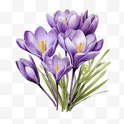 紫色花朵插画图片_番红花春天的花朵插画