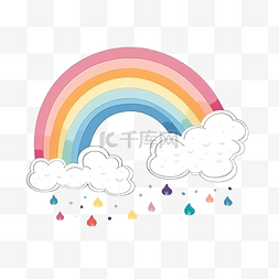 天空的彩虹图片_简约风格的彩虹和云彩插图