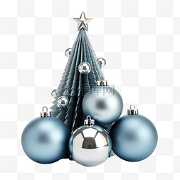 带有蓝纸杉树和银球的圣诞组合物