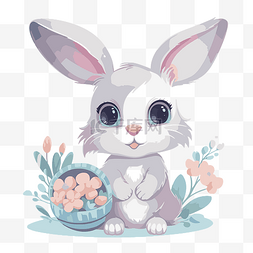 卡通兔子篮子图片_可愛的複活節兔子 向量