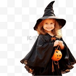秋天公园里小女巫打扮的女孩