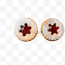 烘焙果酱图片_传统圣诞林泽饼干的顶视图，黑暗