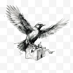 飞翔的鸟画图片_手绘喜庆鸟飞翔与圣诞礼物概念草