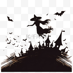 恐怖的城堡图片_快乐万圣节庆祝卡与女巫飞行和闹