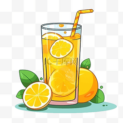 飲水图片_一杯带有柠檬插图的果汁，风格简
