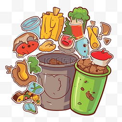 插画垃圾桶图片_垃圾桶里散落着食物和垃圾垃圾插