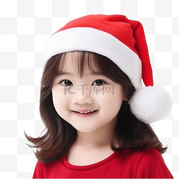 小可爱女孩图片_戴着红色圣诞老人帽子的亚洲小可