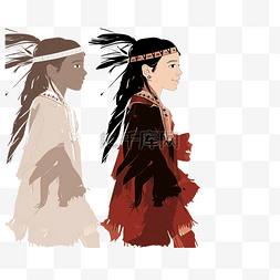 素描小孩子图片_穿着美国原住民服装及其轮廓和轮