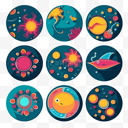 行星卡通图片_圆形剪贴画 带有彩色行星卡通的