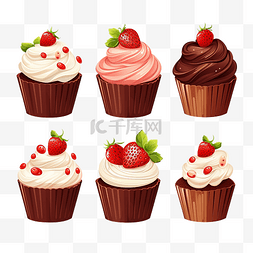 可口草莓图片_草莓巧克力纸杯蛋糕派对蛋糕元素