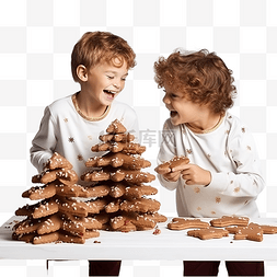 快乐有趣的两兄弟在圣诞树附近烤