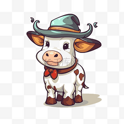 牛剪贴画棕色牛戴着帽子和领带卡