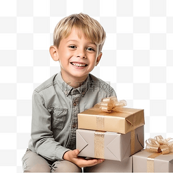 育儿玩具图片_金发小男孩玩圣诞礼物和盒子