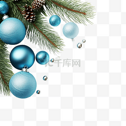 带有蓝色球和纸杉树的圣诞组合物