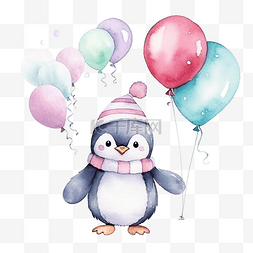 卡通可爱企鹅图片_可爱快乐圣诞企鹅与气球卡通动物
