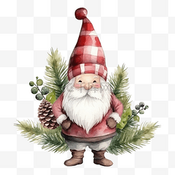 圣诞节派对图案图片_水彩无缝圣诞图案与侏儒冷杉树锥