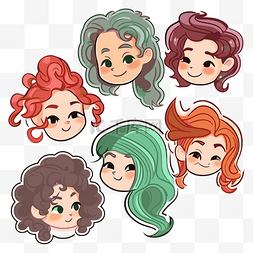 五个头发颜色鲜艳的女孩的肖像集