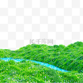 3D立体C4D春天草地底边春季边框元素