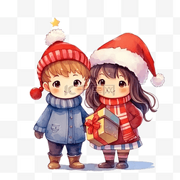男孩和女孩在圣诞树附近装饰
