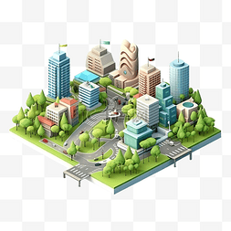 城市地圖图片_等距卡通低聚城市景观 3d 渲染