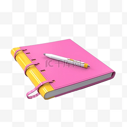 杂志与笔记本图片_3d 粉红色笔记本与黄色书签 3d 渲
